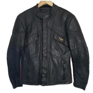 VTG Yamaha Leather Racing Single Riders Jacket Black w/ Gray Side Panels 44 (42)